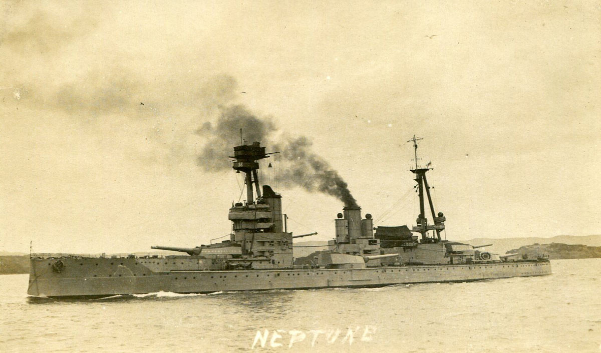 Battleship HMS Neptune 1916. Neptune fought at the Battle of Jutland on 31st May 1916 in Vice Admiral Burney's First Battle Squadron