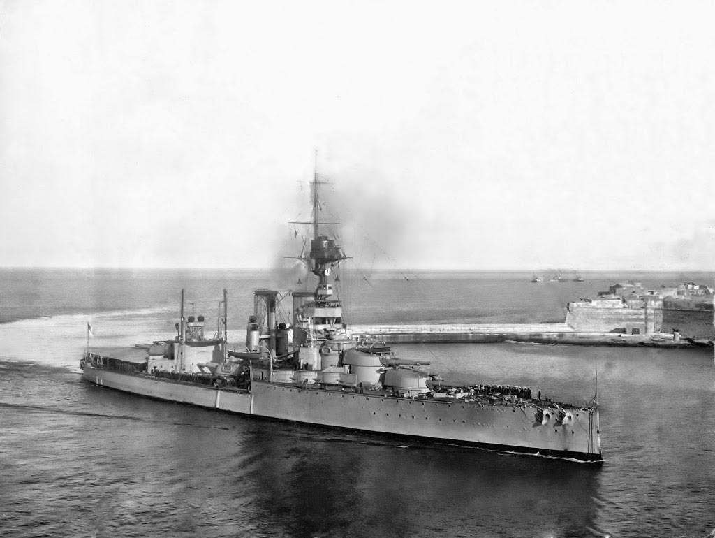 British Battleship HMS Centurion. Centurion fought at the Battle of Jutland on 31st May 1916 in Vice Admiral Sir Thomas Jerram’s 2nd Battle Squadron