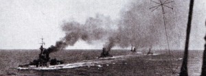 British 4th Battle Squadron at sea: The squadron was led by Admiral Jellicoe’s flagship HMS Iron Duke at the Battle of Jutland on 31st May 1916