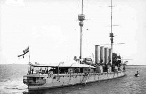 British Cruiser HMS Defence. Defence exploded at the Battle of Jutland 31st May 1916 after being hit by German fire