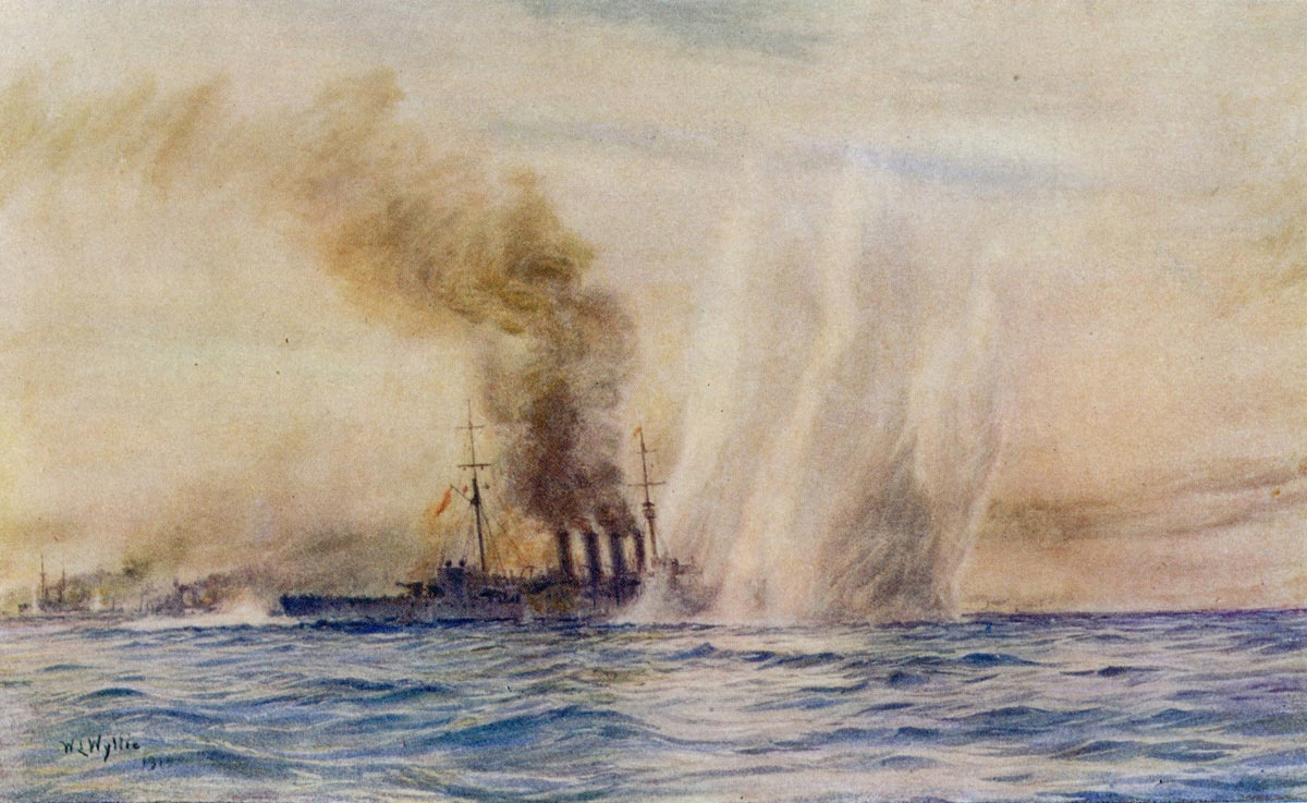 British Light Cruiser HMS Southampton during the night action at the Battle of Jutland 31st May 1916: picture by Lionel Wyllie: to buy this picture click here