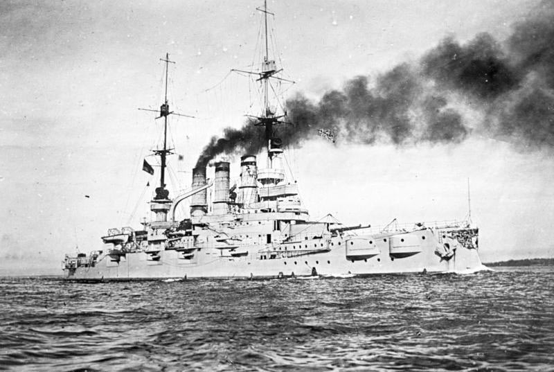 German pre-Dreadnought SMS Pommern. Pommern was sunk with no survivors at the Battle of Jutland in the early hours of 1st June 1916 by a torpedo fired from the British 12th Destroyer Flotilla
