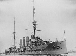 British Heavy Cruiser HMS Defence. Defence was sunk with heavy loss of life at the Battle of Jutland on 31st May 1916 as flagship of the 1st Cruiser Squadron commanded by Rear-Admiral Sir Robert Arbuthnot