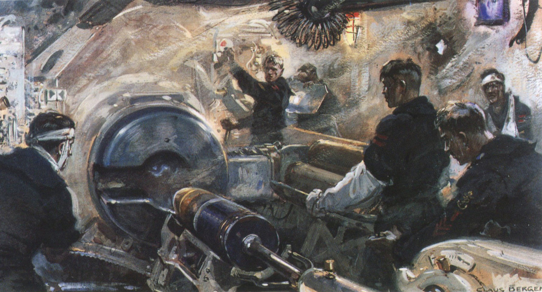Inside a Main Gun Turret of a German Battle Cruiser at the Battle of Jutland 31st May 1916: picture by Claus Bergen