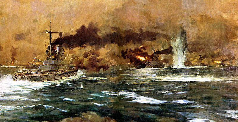 German Battleships steaming into action at the Battle of Jutland 31st May1916: picture by Claus Bergen