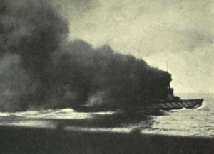 British Battle Cruiser HMS Invincible going into action at the Battle of Jutland 31st May 1916: photograph taken from a British Destroyer