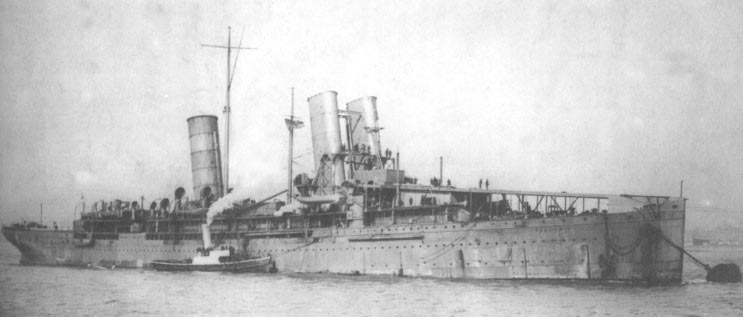HMS Campania Admiral Jellicoe's Seaplane Carrier left behind when the Grand Fleet sailed for the Battle of Jutland 31st May 1916