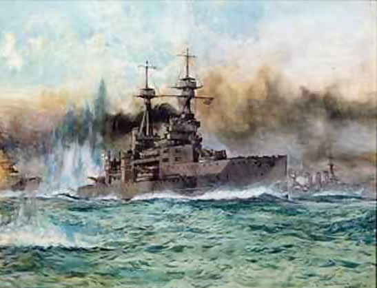 British Battleship HMS Vanguard. Vanguard fought at the Battle of Jutland 31st May 1916 in the 5th Battle Squadron: to buy this picture click here
