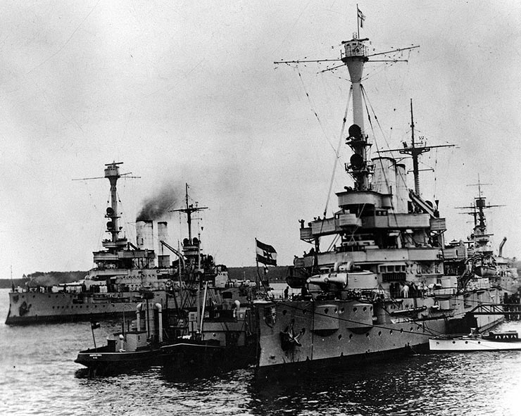 German pre-Dreadnought Battleships SMS Schlesien and SMS Schleswig-Holstein of Admiral Mauve's Second Squadron at the Battle of Jutland on 31st May 1916