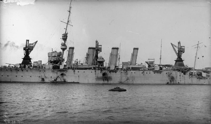 British Light Cruiser HMS Chester showing the damage she suffered in the Battle of Jutland 31st May 1916 (see Battle of Jutland Part II). First Class Boy Jack Cornwell received a posthumous Victoria Cross for his conduct