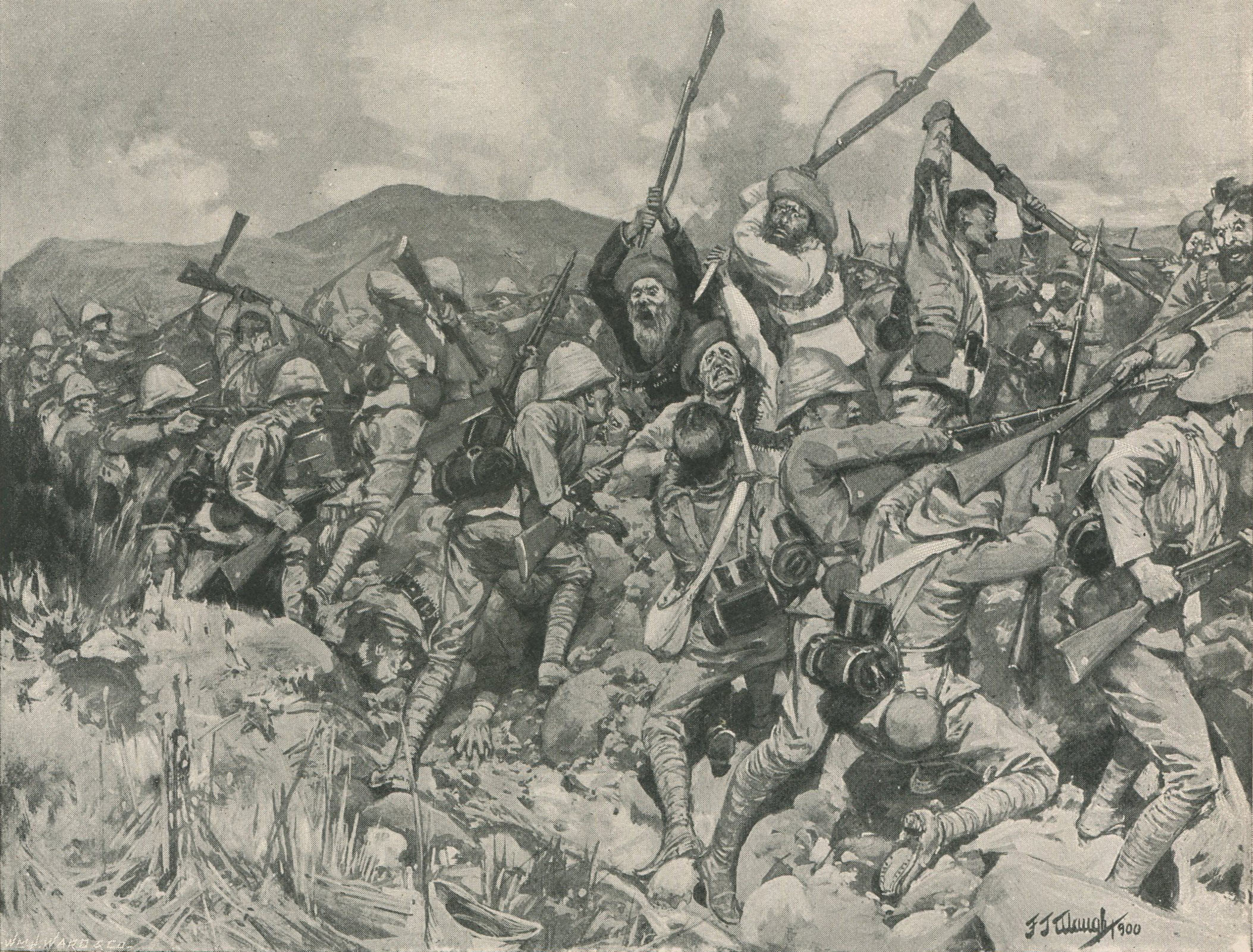 British troops repelling a Boer Assault at the top of Spion Kop