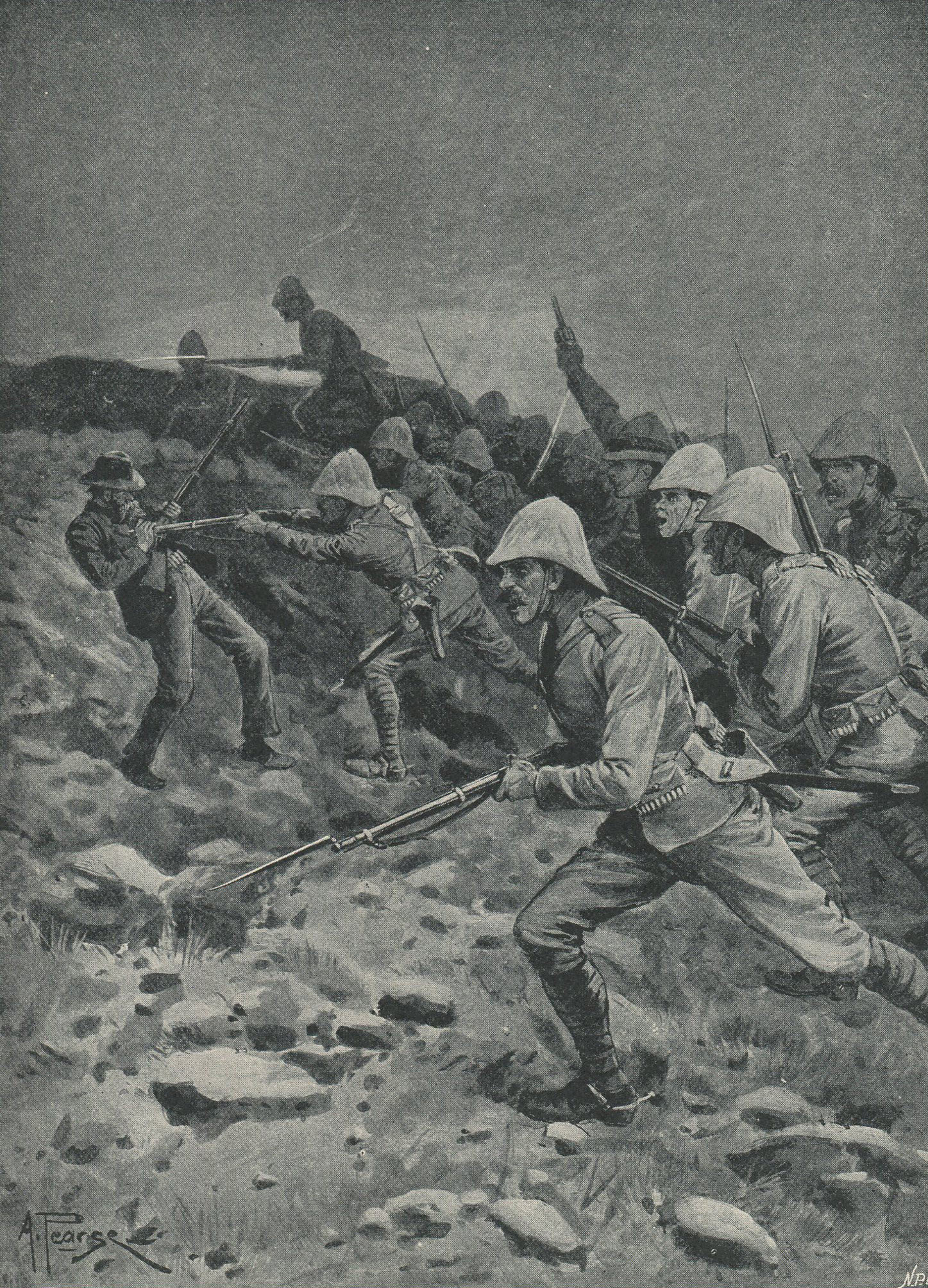 British troops rushing the top of Spion Kop