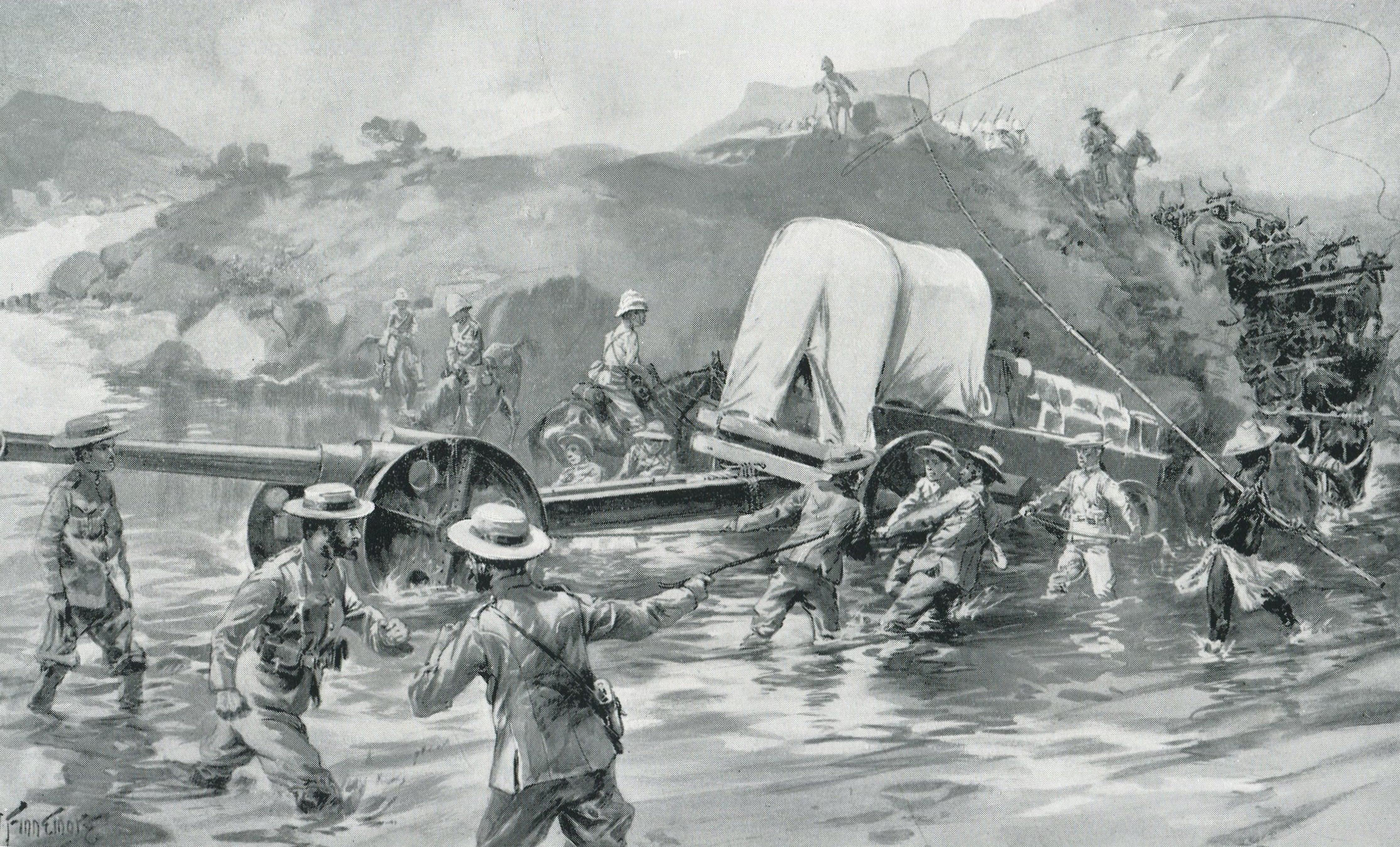 Naval 4.7 inch gun crossing a drift to begin the attack on Spion Kop