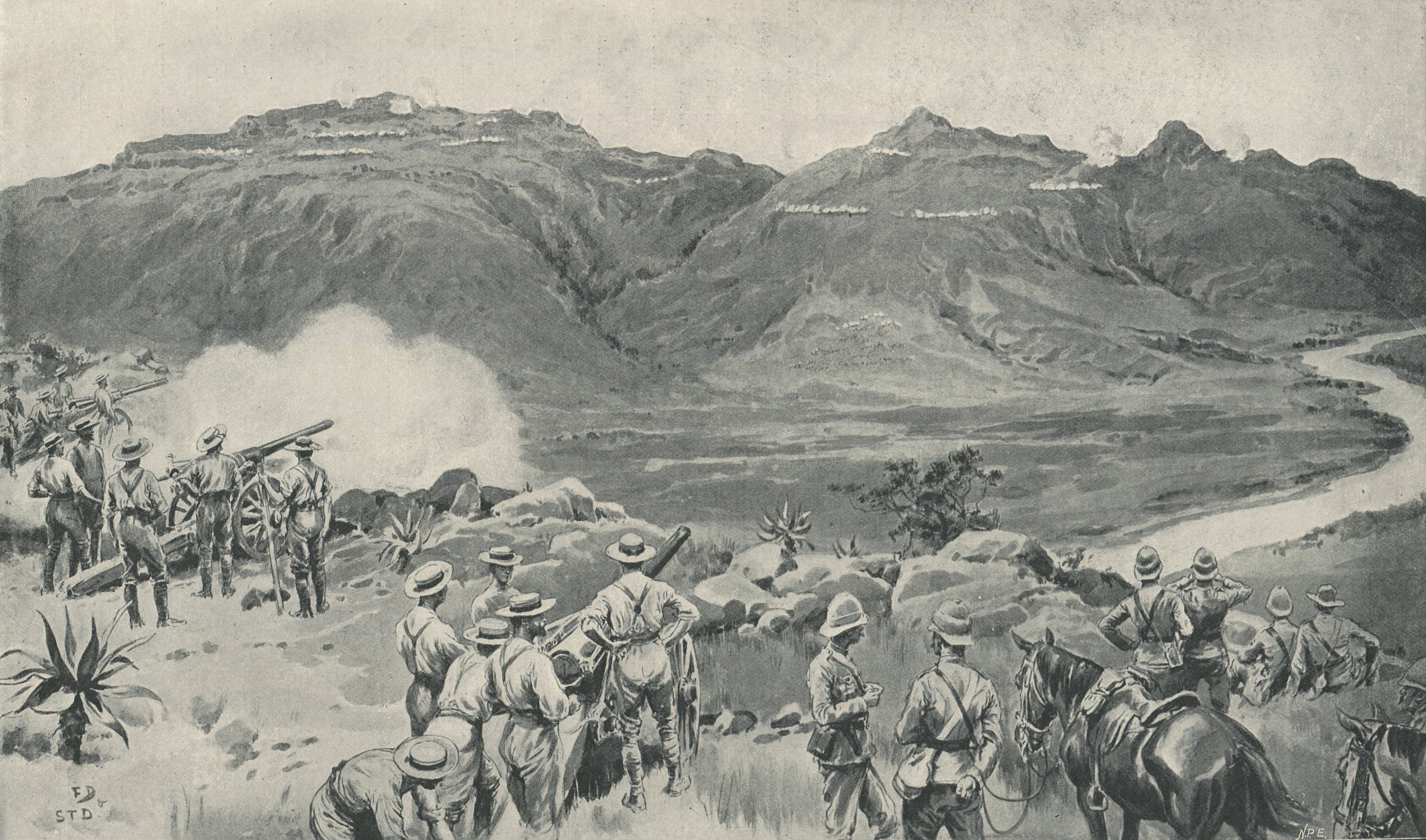 Naval Guns firing across the Tugela River at Spion Kop