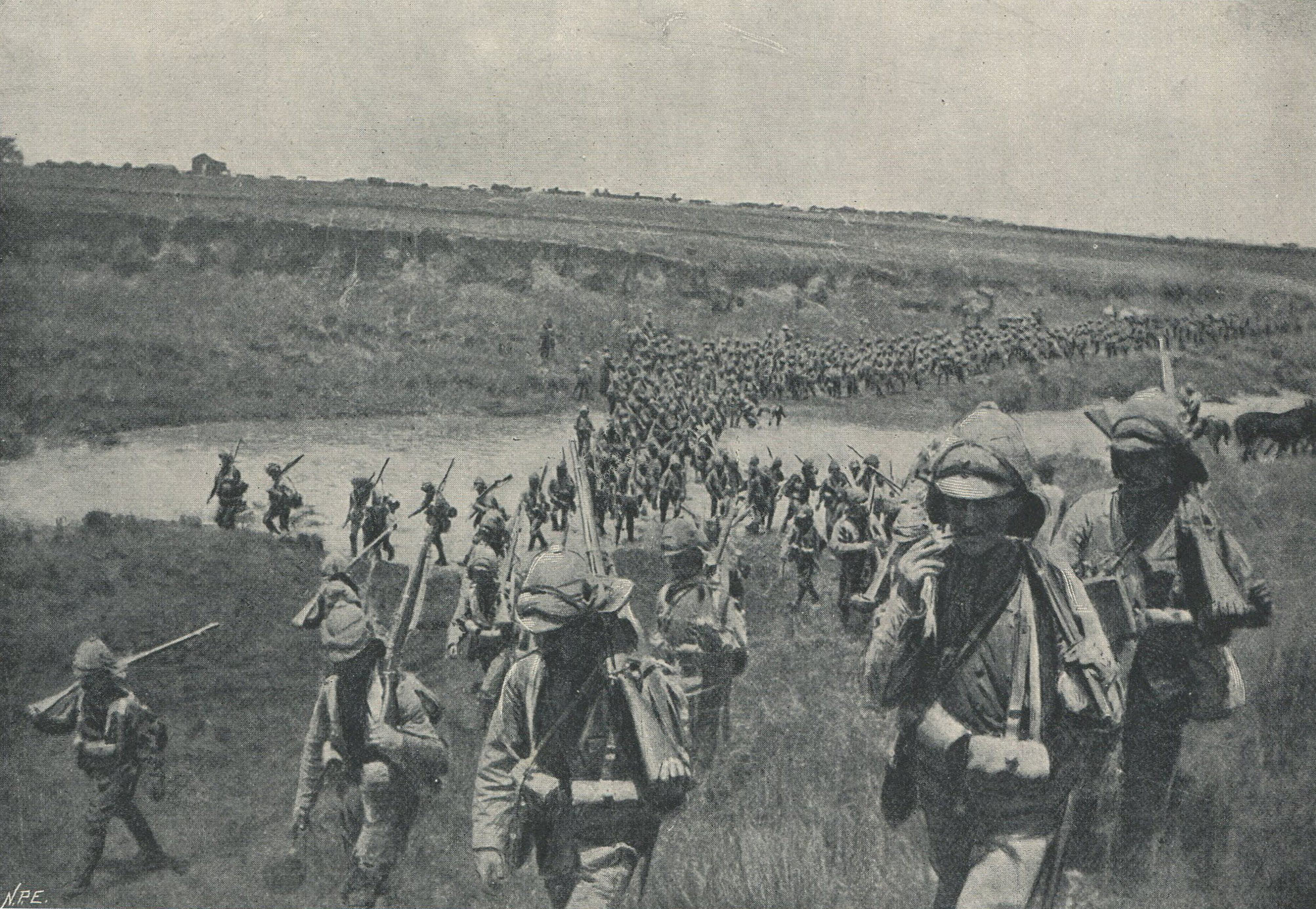 Royal Lancasters crossing a drift at Spion Kop