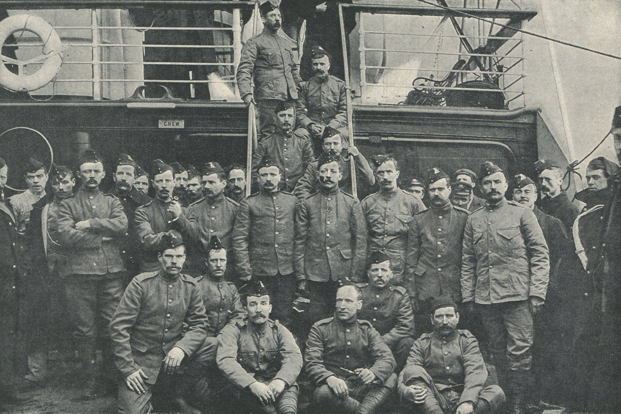 Soldiers of 2nd Lancashire Fusiliers on board ship to South Africa
