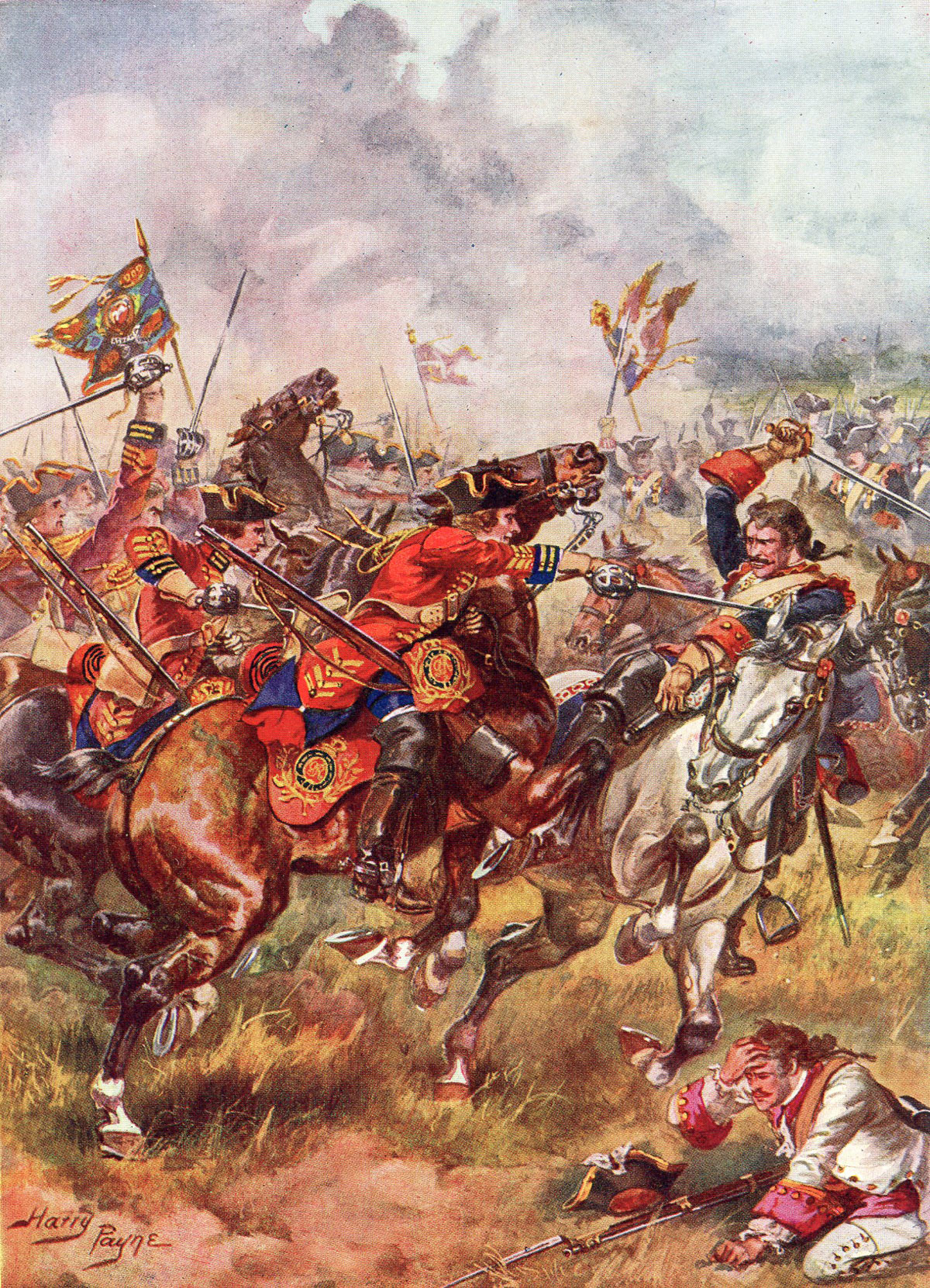 Bland's King's Own Royal Dragoons: Battle of Dettingen fought on 27th June 1743 in the War of the Austrian Succession: picture by Harry Payne