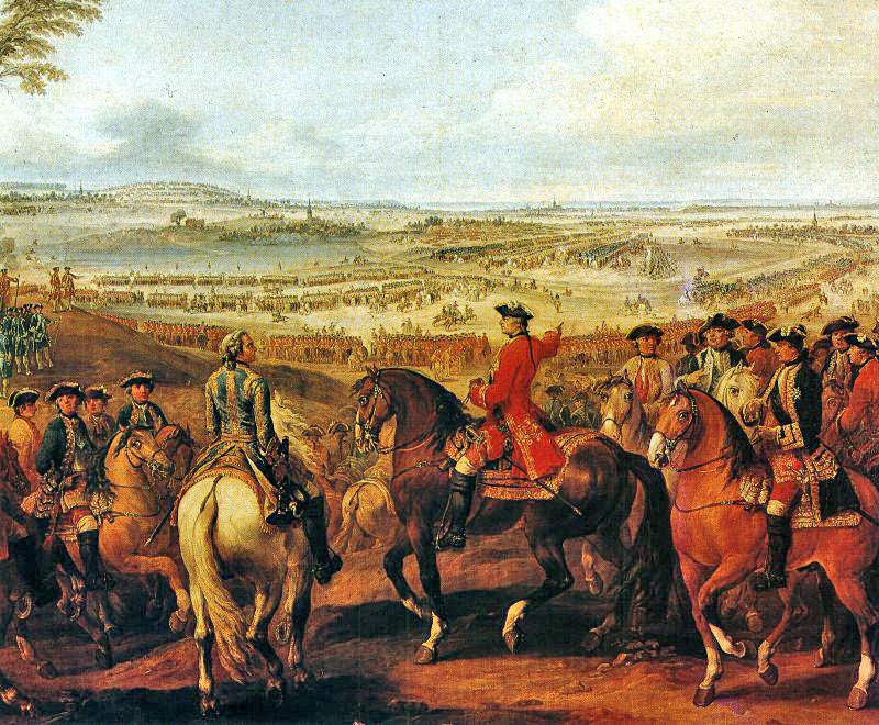 Marshal Maurice de Saxe and King Louis XV of France at the Battle of Lauffeldt 21st June 1747 in the War of the Austrian Succession