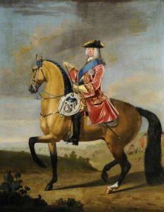 King George II at the Battle of Dettingen on 27th June 1743 in the War of the Austrian Succession: picture by John Wootton: click here to buy this picture