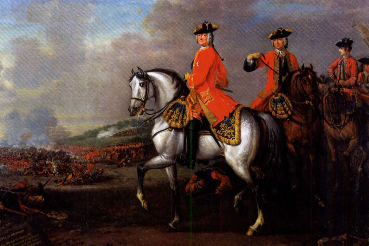 King George II with the Duke of Cumberland at the Battle of Dettingen on 27th June 1743 in the War of the Austrian Succession: picture by John Wootton: click here to buy this picture