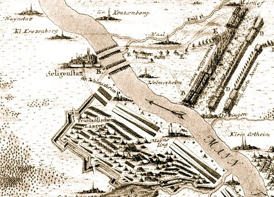 Contemporary German map of the Battle of Dettingen.