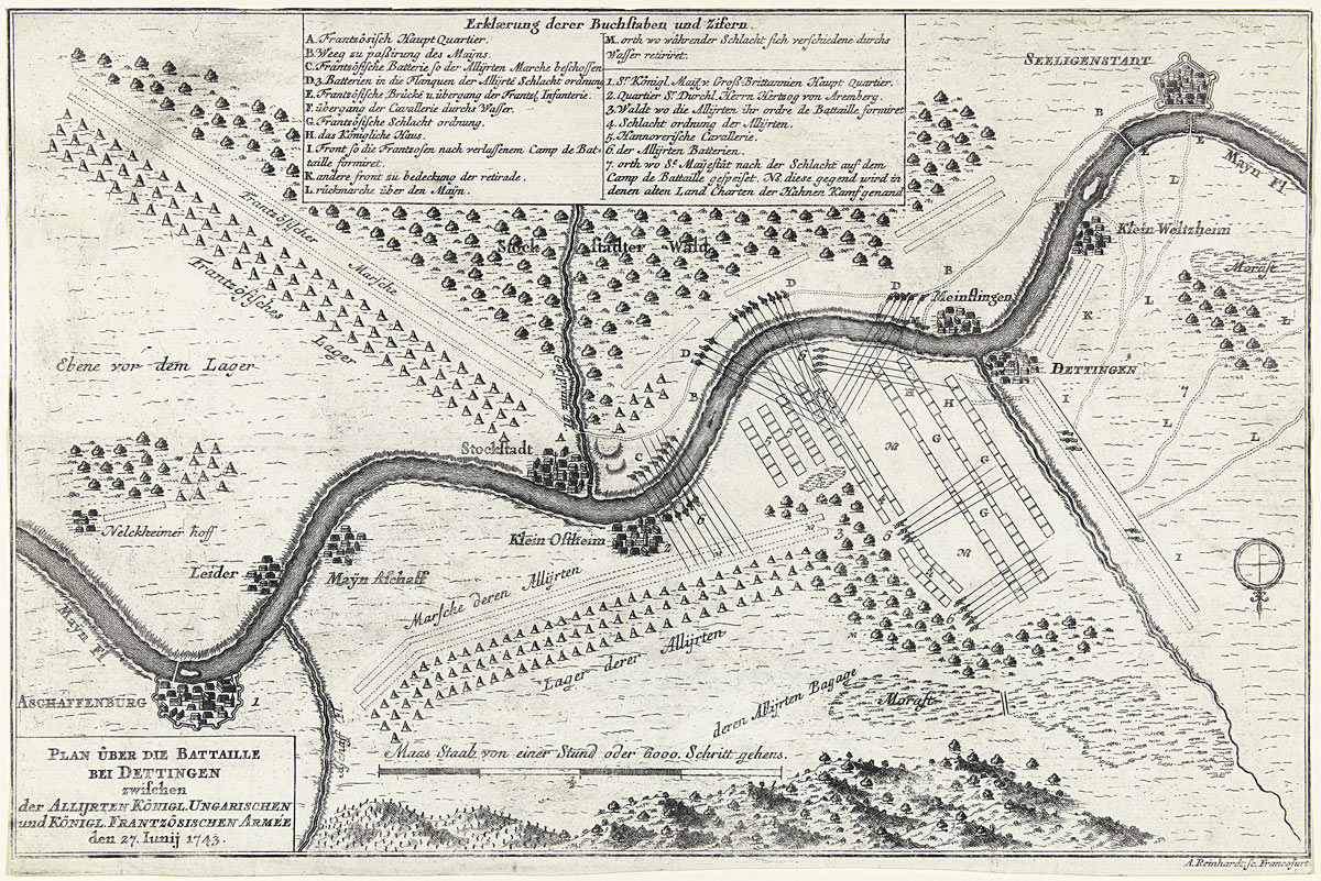 Map of the Battle of Dettingen on 27th June 1743 in the War of the Austrian Succession: map by Andreas Reinhard (II) of Frankfurt am Main item the Rijksmuseum in Amsterdam