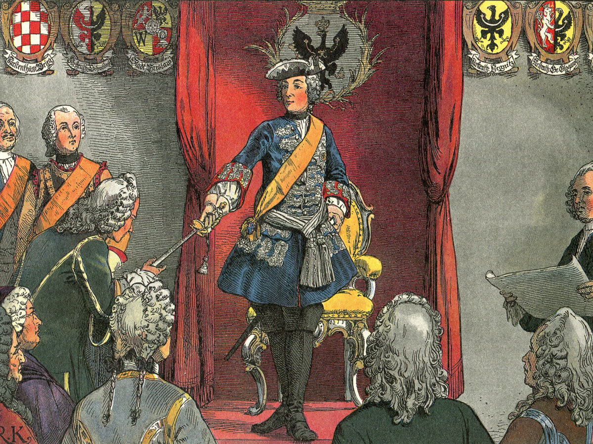 Frederick the Great presenting himself to the city council in Breslau: picture by Carl Röhling: click here to buy this picture