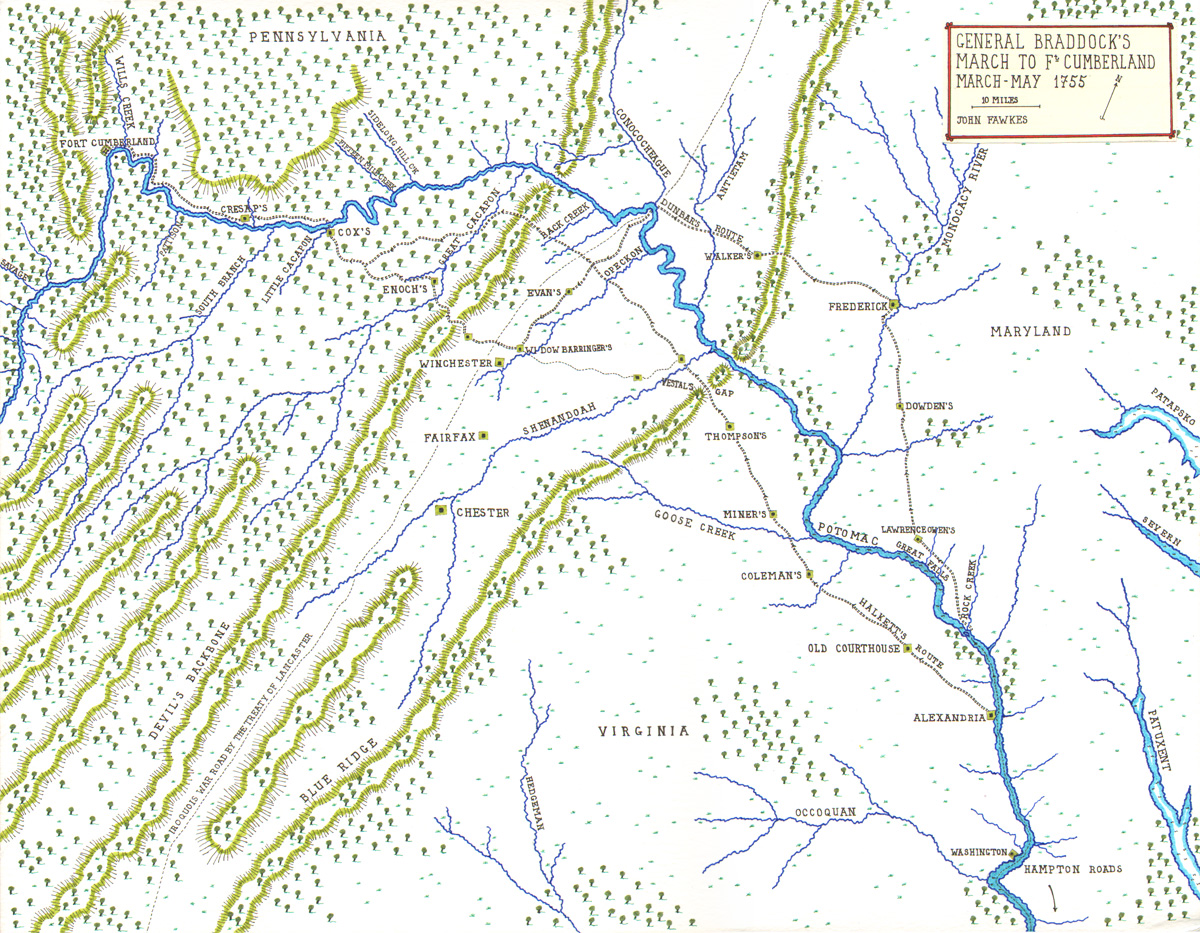 General Braddock's March to Fort Cumberland - March - May 1755 - by John Fawkes