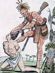 An Iroquois Indian scalping a prisoner