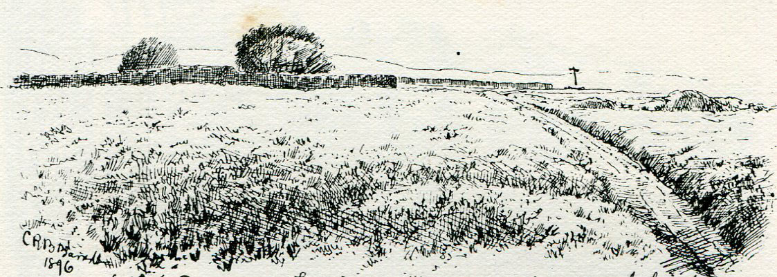 Top of Lansdown Hill from the Royalist advance at the Battle of Lansdown Hill on 5th July 1643 during the English Civil War: sketch by C.R.B. Barrett