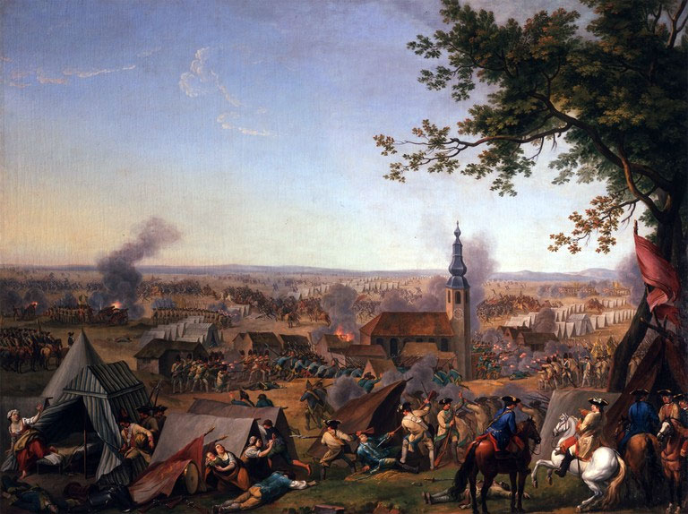 Austrian troops sack the Prussian camp at the Battle of Hochkirch