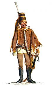 Prussian Husaren-Regiment von Werner (the regiment captured 10 standards in the Battle of Prague) No 6: picture by Adolph Menzel as part of his series of pictures ‘Die Armee Friedrichs des Grossen in ihrer Uniformierung’