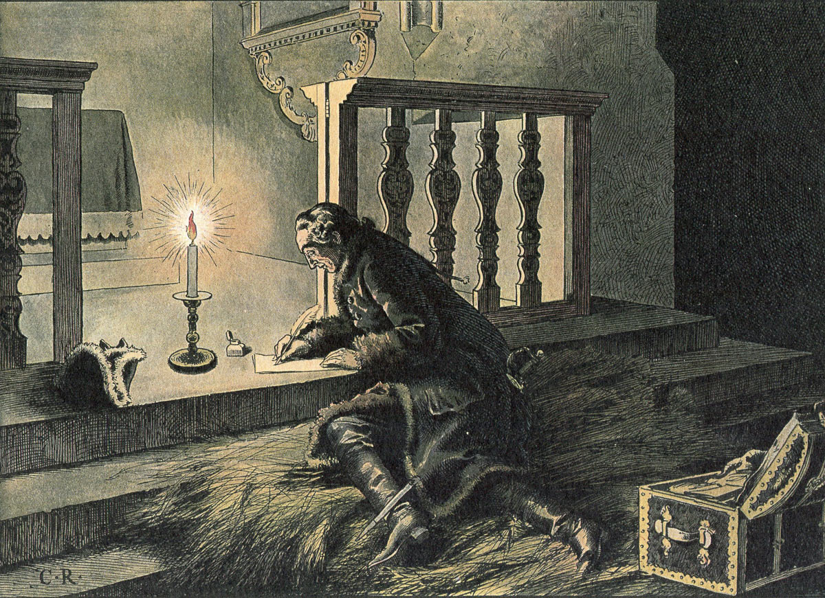 Frederick the Great in the church at Elsnig during the Battle of Torgau 3rd November 1760 in the Seven Years War: picture by Carl Röhling: click here to buy this picture