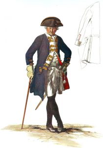 Prussian Infantry Regiment von Manteuffel No 17: picture by Adolph Menzel as part of his series of pictures ‘Die Armee Friedrichs des Grossen in ihrer Uniformierung’