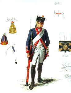 Prussian Infantry Regiment Von Schwerin No 24 (the regiment lost 13 officers and 522 men in the battle) : picture by Adolph Menzel as part of his series of pictures ‘Die Armee Friedrichs des Grossen in ihrer Uniformierung’