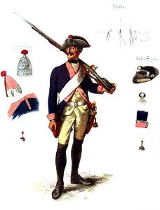 Prussian Infantry Regiment von Bevern No 7: picture by Adolph Menzel as part of his series of pictures ‘Die Armee Friedrichs des Grossen in ihrer Uniformierung’