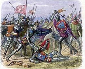 King Henry V defends his brother the Duke of Gloucester at the Battle of Agincourt on 25th October 1415 in the Hundred Years War