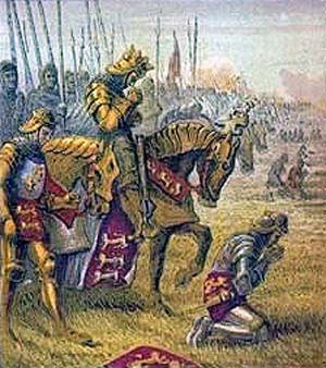 King Henry V prays with his army before the Battle of Agincourt on 25th October 1415 in the Hundred Years War: click here to buy this picture
