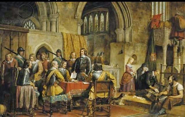 The surrender of Arundel Caslte to Sir William Waller on 6th January 1643 in the English Civil War: picture by Charles Landseer