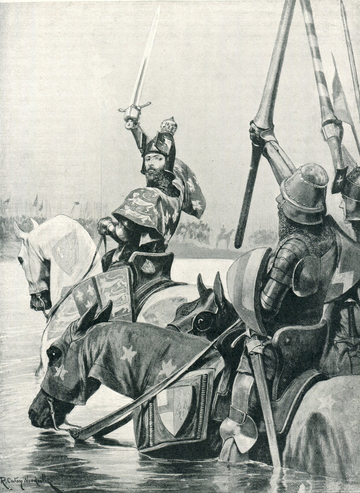 Edward III crossing the Somme before the Battle of Creçy on 26th August 1346: picture by Richard Caton Woodville
