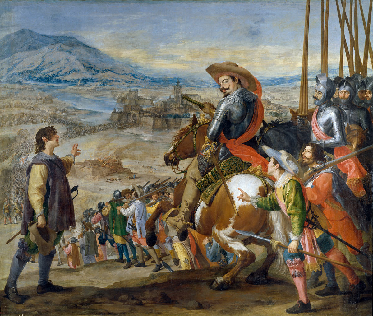 Troops approaching a city at the time of the English Civil War