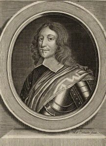 Colonel Nathaniel Fiennes Parliamentary Governor of Bristol at the Storming of the City on 26th July 1643. Fiennes was condemned to death for surrendering the City after a brave and resourceful defence: engraving by Michael Vandergucht: click here to buy this picture
