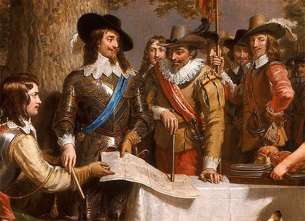 King Charles I with his advisers before the Battle of Edgehill on 23rd October 1642 in the English Civil War: picture by Edward Landseer