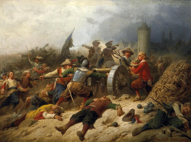A gun in action at the time of the English Civil War