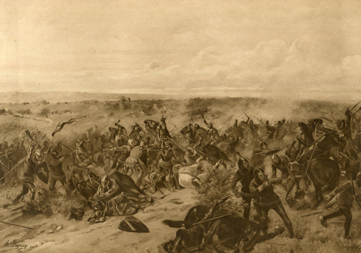 Battle of Creçy on 26th August 1346 in the Hundred Years War: picture by Henri Dupray