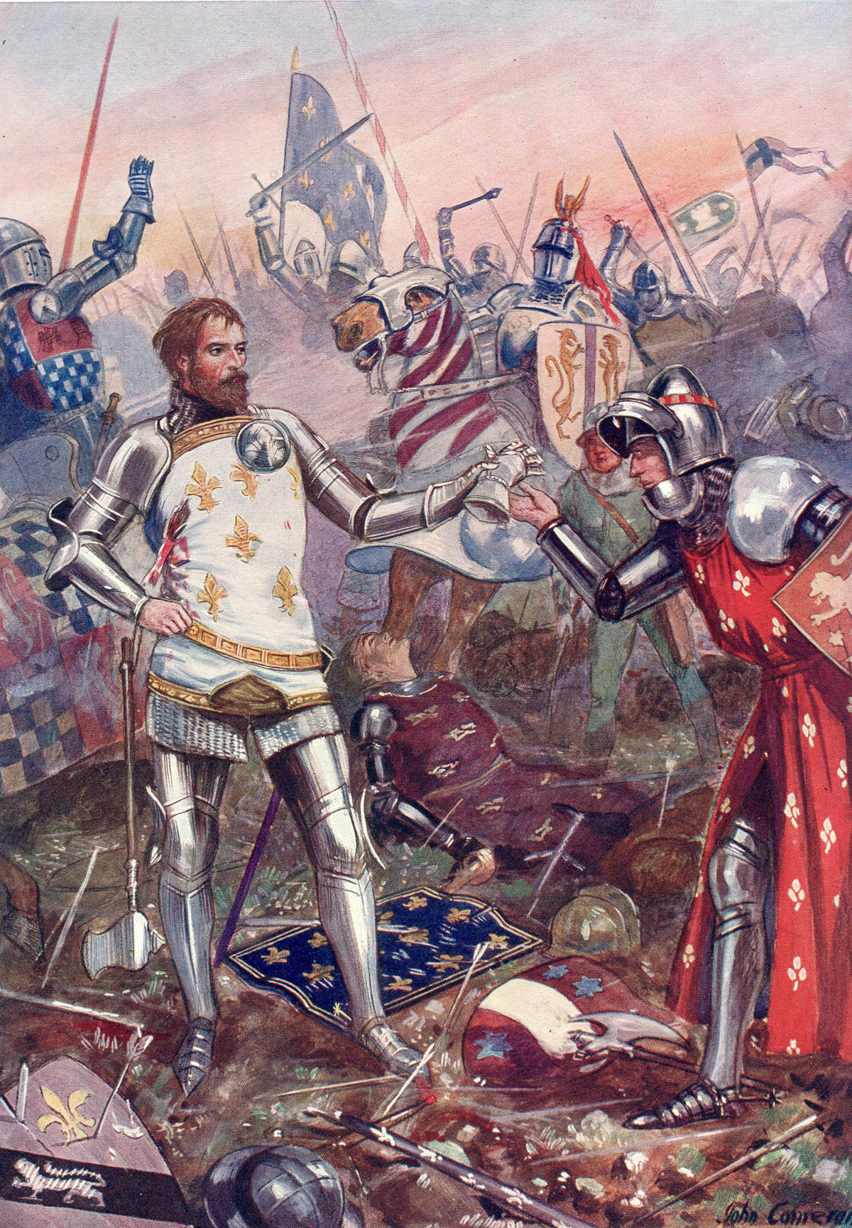 King John of France surrendering himself at the Battle of Poitiers on 19th September 1356 in the Hundred Years War
