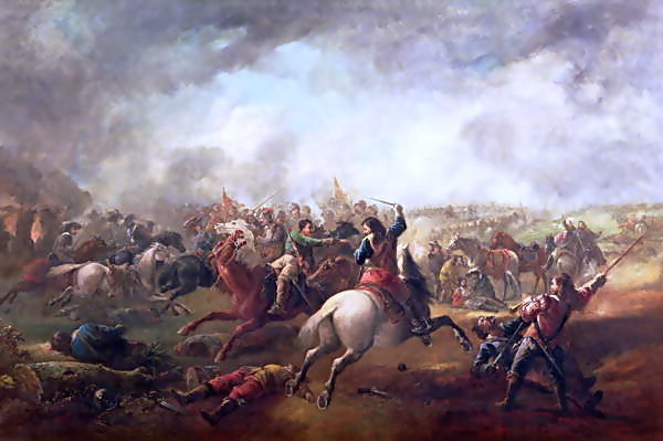 The Battle of Marston Moor on 2nd July 1644 in the English Civil War: picture by J. Barker