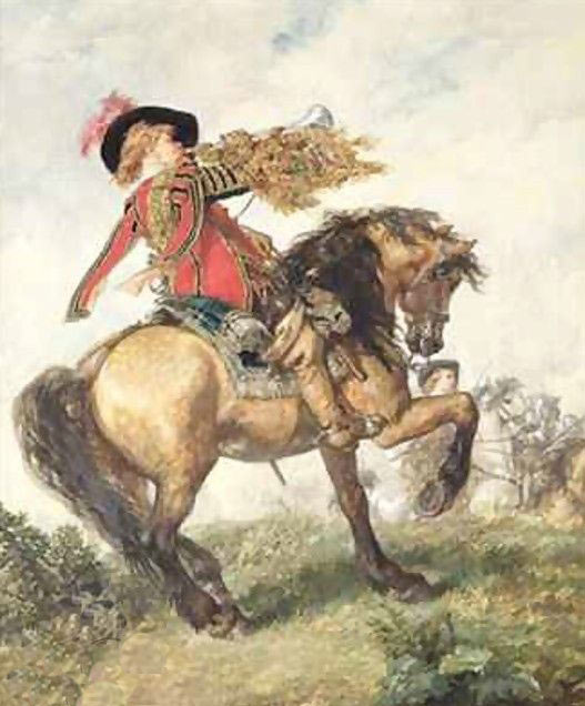 The King's Trumpeter: Battle of Cropredy Bridge on 29th June 1644 in the English Civil War: picture by Sir John Gilbert