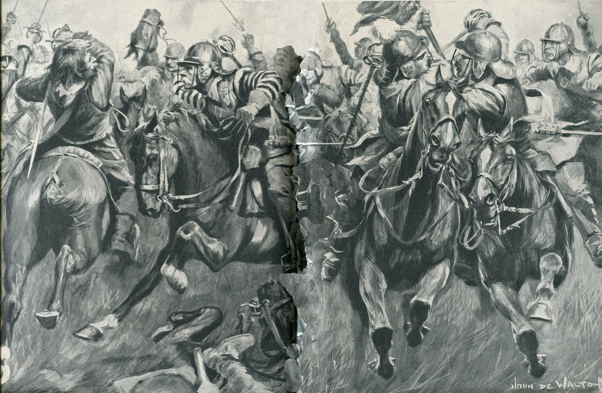 The Parliamentary-Scots Cavalry of Cromwell’s left wing engage Lord Byron’s Royalist Horse in the opening charge of the Battle of Marston Moor on 2nd July 1644 in the English Civil War