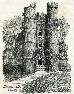 The Gatehouse of Donnington Castle after the castle was destroyed in 1645 on the order of Parliament: Second Battle of Newbury 27th October 1644 during the English Civil War: drawing by C.R.B. Barrett